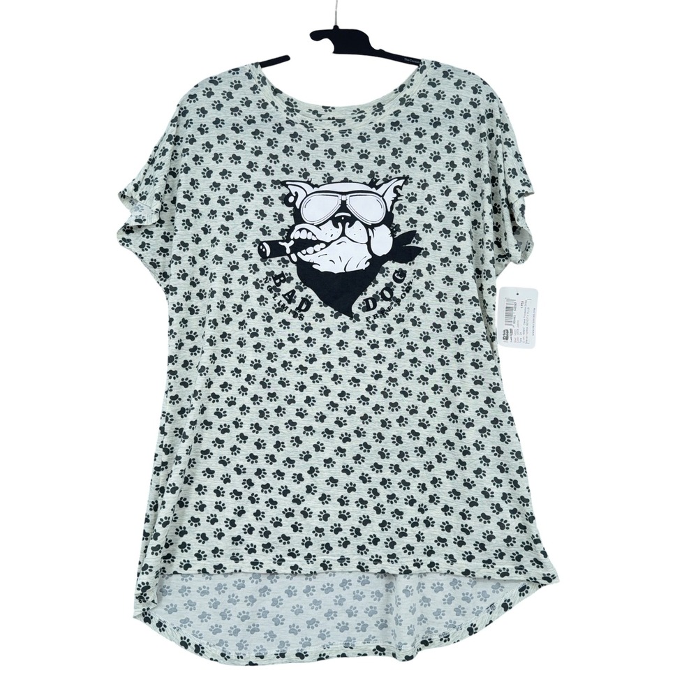 Tierra Bendita Bad Dog Graphic Tee Womens 2X‎ Polyester Gray Black